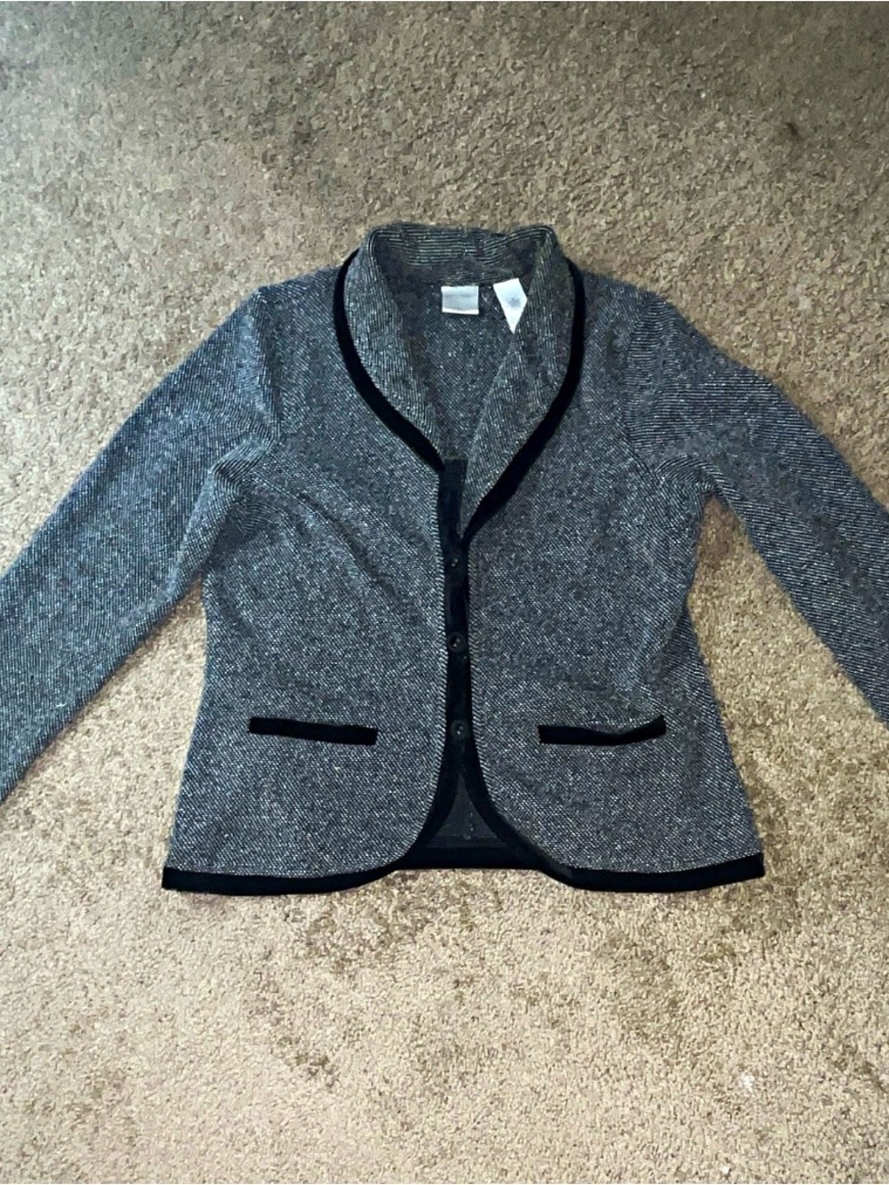 Emma James Women’s Gray Herringbone Tweed Blazer Jacket Lined Button Size M
